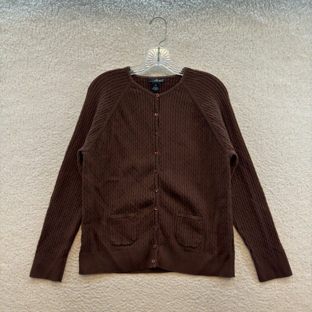 Y2K Vintage Cardigan Sweater XL Womens Brown Cable Knit Preppy Academia Fairy